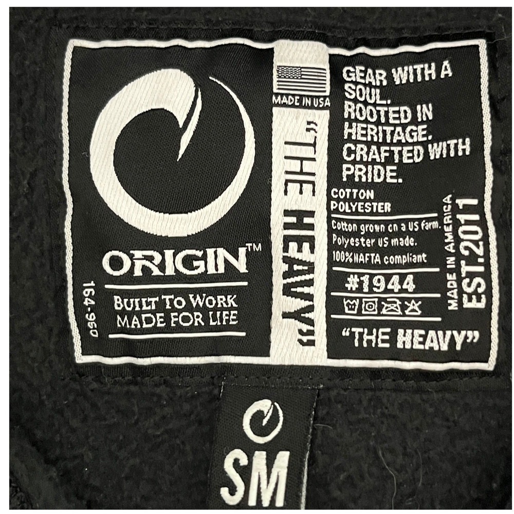 Origin OG Heavy Hoodie High Neck Hoodie Black Snap Button Zipper Pocket Mens SM - Picture 8 of 10